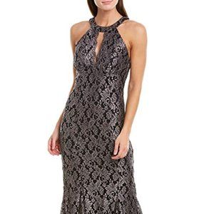 Nightway Glitter Lace Keyhole Dress Black